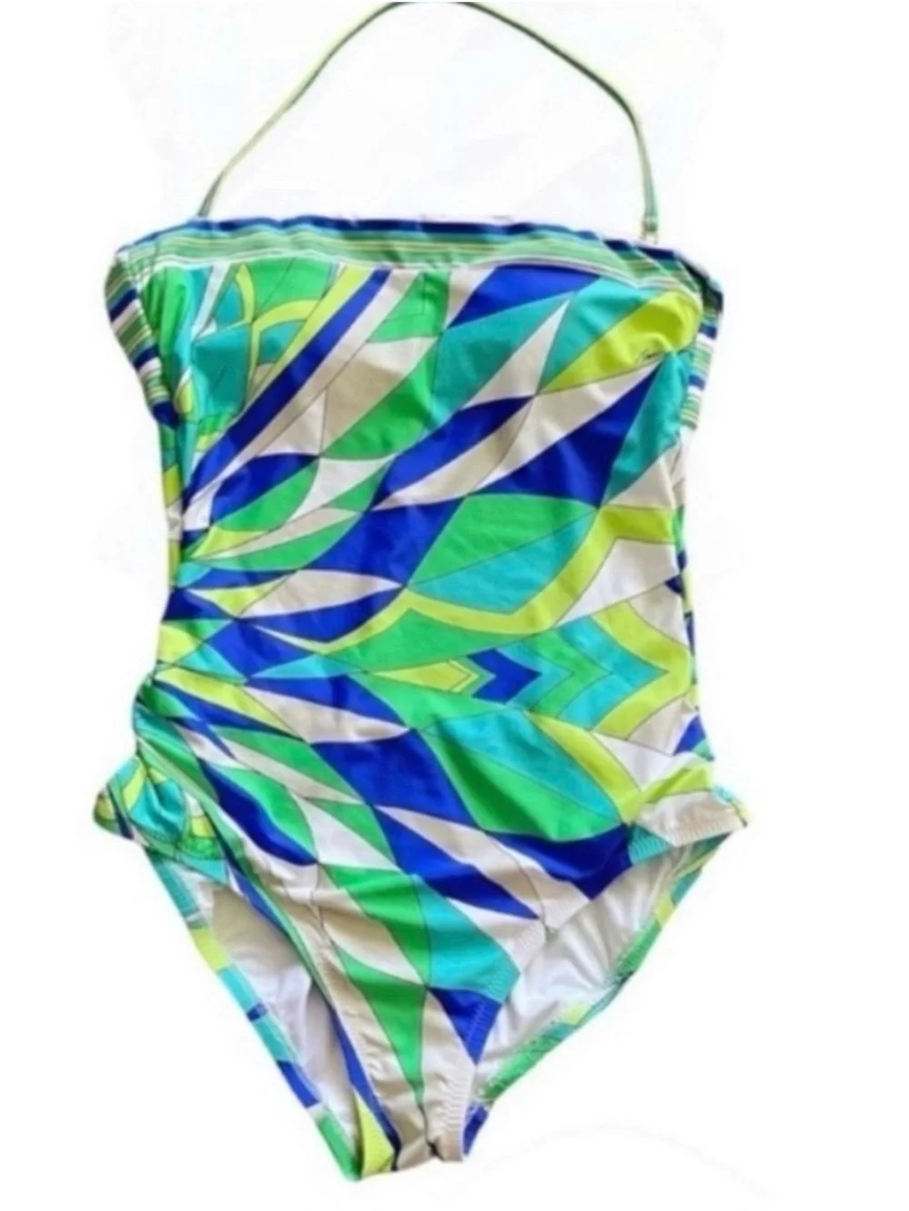 Trina Turk One Piece Swimsuit with Halter Top in Fiji Feather Size 6 Abstract
